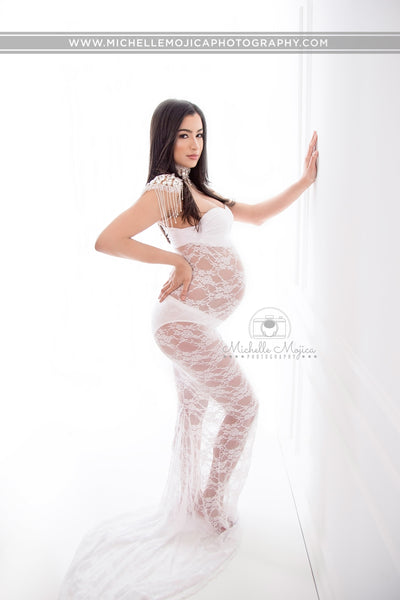 Siri Gown • Fitted Lace Maternity Gown • Maternity Dress • Lace Dress • Sheer Dress • Maternity Gown • by Sew Trendy