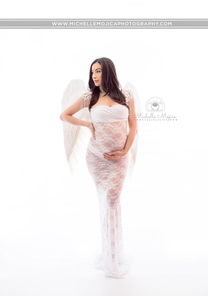 Siri Gown • Fitted Lace Maternity Gown • Maternity Dress • Lace Dress • Sheer Dress • Maternity Gown • by Sew Trendy