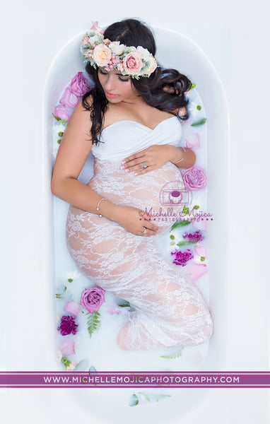 Siri Gown • Fitted Lace Maternity Gown • Maternity Dress • Lace Dress • Sheer Dress • Maternity Gown • by Sew Trendy