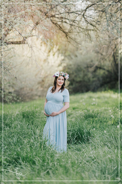 Vivian Gown • On the Shoulder Sleeve Maternity Gown • Maxi Style Sweetheart Soft Knit Maternity Gown • by Sew Trendy