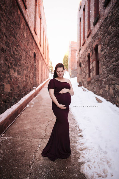Vanessa Gown • One Shoulder Gown • Fitted Knit Gown • Pregnancy Gown • Slim Fit Maternity Gown • Wedding Gown • Party Gown • Holiday Dress • by Sew Trendy