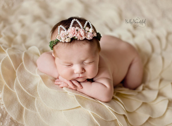 Mini Ingrid Newborn Floral Crown • Princess Floral Crown • Paper Organic Floral Crown • Bohemian Crown • Moss Grapevine Crown • Pearls | Ready To Ship • by Sew Trendy