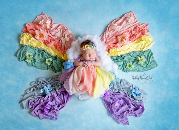 Rainee Newborn Tieback & 7 PIECE Wrap SET {pastel tones} • Rainbow Baby Line • Newborn Rainbow Floral Crown • Hope Floral Crown • Bohemian Crown • Rainbow Baby Crown | READY TO SHIP • by Sew Trendy