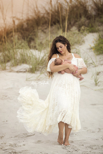 Blakely Hi Low Maternity Gown • Tank Style Ruffled Lace Maternity Gown • Peek-a-Boo Sleeve Maternity Gown • Open Shoulder Gown • Hi Low Lace Maternity Gown • Peek-a-Boo Sleeve Dress • Soft Knit Maternity Gown • Bohemian Dress • by Sew Trend