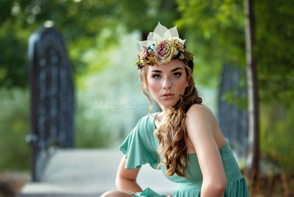 Mica Floral Crown • Princess Floral Crown • Fall Floral Crown • Bohemian Crown • Moss Grapevine Crown • Pearls | Ready To Ship • by Sew Trendy