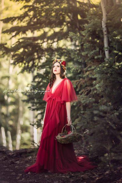 Winefred Gown • Ruffled Maternity Gown • Tulle Maternity Gown • by Sew Trendy