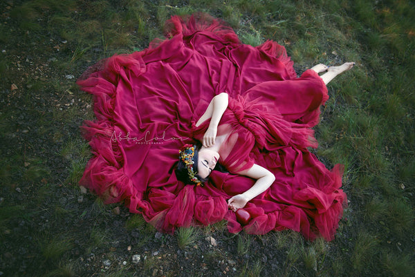 Winefred Gown • Ruffled Maternity Gown • Tulle Maternity Gown • by Sew Trendy