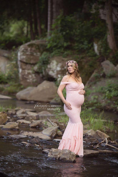 Samantha Gown • Sweetheart Lace and Chiffon Pregnancy Dress • Fitted Chiffon Mermaid Style Maternity Gown • by Sew Trendy