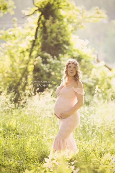 Samantha Gown • Sweetheart Lace and Chiffon Pregnancy Dress • Fitted Chiffon Mermaid Style Maternity Gown • by Sew Trendy