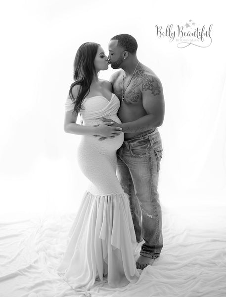 Samantha Gown • Sweetheart Lace and Chiffon Pregnancy Dress • Fitted Chiffon Mermaid Style Maternity Gown • by Sew Trendy