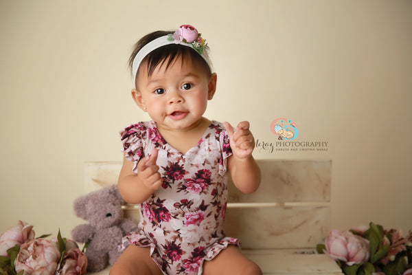 Ava Floral Romper {taupe} • Knit Flutter Romper • Floral Romper • Sitter Floral Romper • Baby Romper • Knit Sitter Floral • Newborn Photography Prop • by Sew Trendy