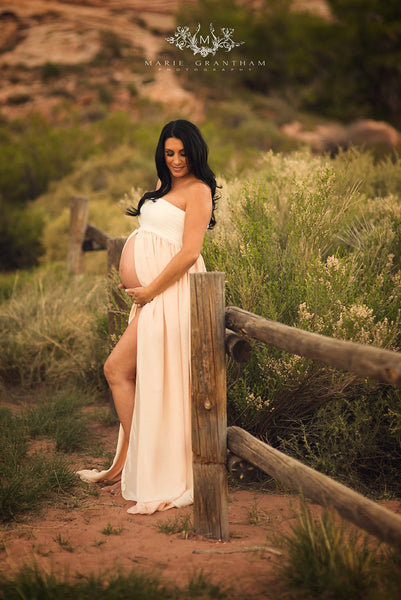 Miley Ombre Gown • Maternity Gown • Multi-layer Tiered Chiffon Dress • Split Front Maternity Dress • Chiffon Maternity Gown • by Sew Trendy