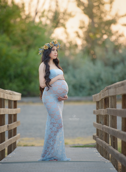 Siri Gown • Fitted Lace Maternity Gown • Maternity Dress • Lace Dress • Sheer Dress • Maternity Gown • by Sew Trendy