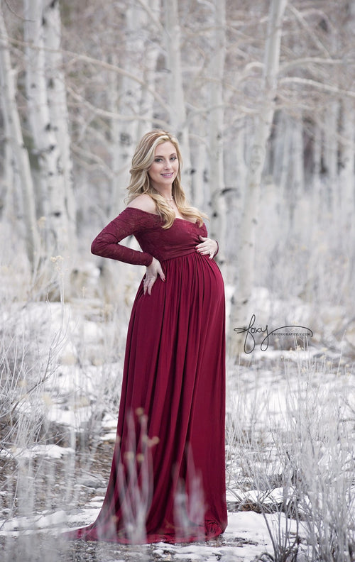 Emma Gown • Long Sleeve Maternity Gown • Maternity Dress • Sweetheart Style Gown • Lace maternity gown • Maxi Dress • by Sew Trendy