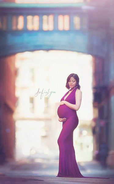 Natalie Gown • Halter Style Fitted Knit Maternity Gown • by Sew Trendy