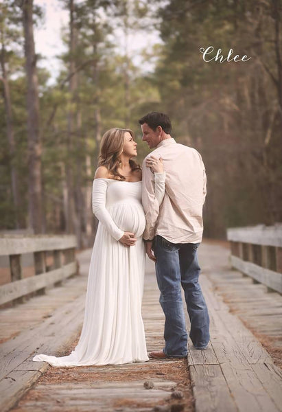 Miriam Gown • Long Sleeve Maternity Gown • Off the Shoulder Dress • Maternity Gown • Renaissance Gown • Soft Knit Maternity Gown • Bohemian • by Sew Trendy