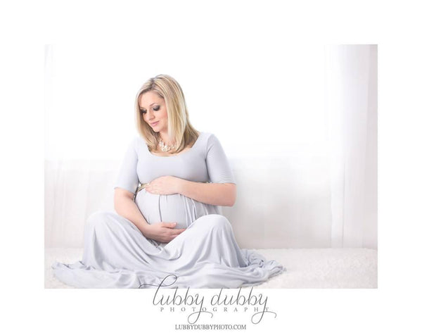 Colette Gown • On the Shoulder Sleeve Dress • Soft Knit Maternity Gown • Maternity Maxi Gown • Holiday Party Dress • by Sew Trendy