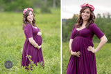 Vivian Gown • On the Shoulder Sleeve Maternity Gown • Maxi Style Sweetheart Soft Knit Maternity Gown • by Sew Trendy