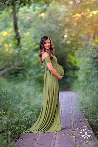 Kelly Gown • Off the Shoulder Maternity Gown • Cap Sleeve Pregnancy Dress • Heavy Knit Gown • Maxi Style Maternity Gown • by Sew Trendy