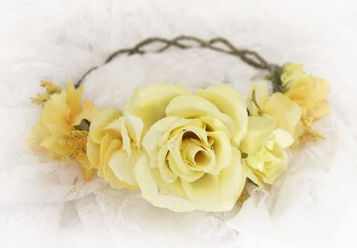Avery Yellow Floral Crown • YELLOW Floral Crown • Wedding Head Piece • Princess Floral Crown • Bohemian Crown • Flower Girl | Ready To Ship • by Sew Trendy