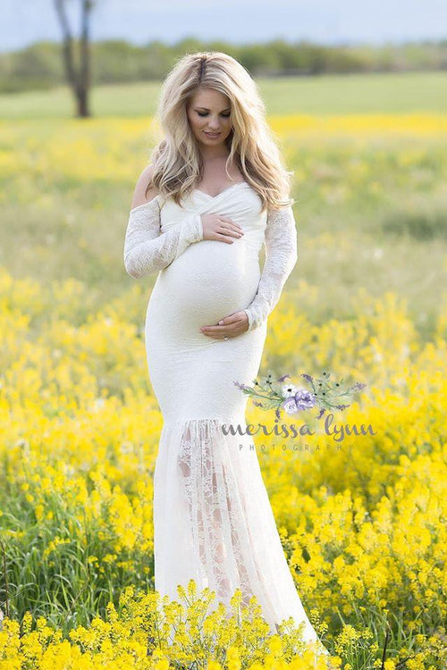 Priscilla Gown • Lace Maternity Gown • Priscilla Maternity Gown • Mermaid Style Maternity Gown • Long Sleeve Maternity Gown • by Sew Trendy