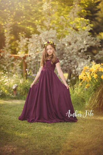 Cynthia Girls Gown •  Full Circle Chiffon Skirt • Lace Off the Shoulder Top • Girls Couture • Princess Photo Shoot • Birthday Dress • by Sew Trendy