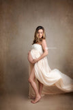 Mckenna Gown •  Lace Sweetheart Top Sheer Chiffon Maxi Style Maternity Gown • by Sew Trendy