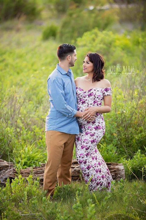 Floral Audrey Gown • Plum and Taupe Floral Gown • Fitted Maternity Gown • Taupe Gown •  Cap Sleeve Maternity Gown • Slim Fit Gown • Sweetheart Style Dress • Bridesmaid Dress  • Event Gown • Photo Shoot • by Sew Trendy