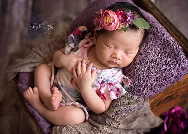 Ava Floral Romper {grey} • Knit Flutter Romper • Floral Romper • Sitter Floral Romper • Baby Romper • Knit Sitter Floral • Newborn Photography Prop • by Sew Trendy
