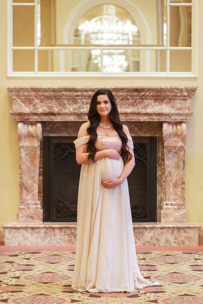 Chanel Sequin Gown • Sheer Maternity Gown • Maternity Corset Gown • Droop Sleeve Maternity Gown • by Sew Trendy
