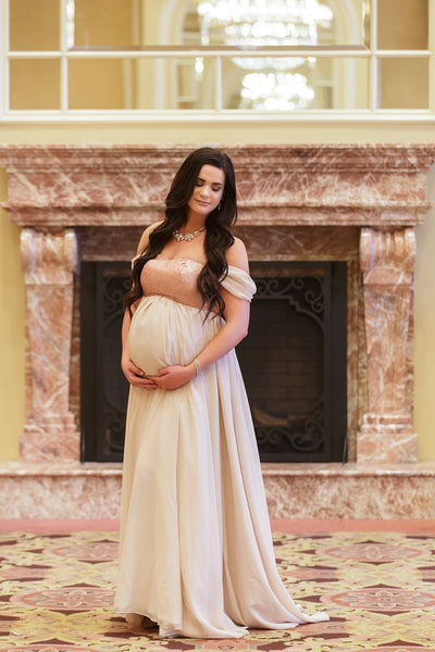 Chanel Sequin Gown • Sheer Maternity Gown • Maternity Corset Gown • Droop Sleeve Maternity Gown • by Sew Trendy