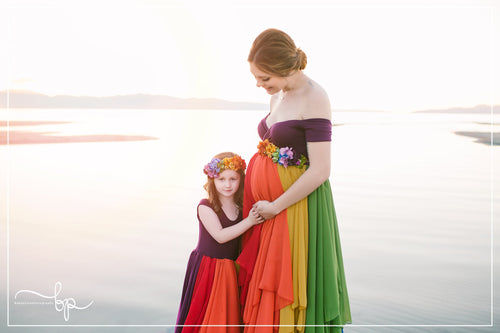 Mommy & Me Gown Set {jewel tones}• Hope & Evangeline set •  Rainbow Maternity Gown • Rainbow Baby Line • Multi-layer Chiffon Dress • Maternity Dress • Chiffon Maternity Gown • Rainbow Pregnancy Gown • by Sew Trendy