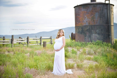 Brittany Gown • Sheer Chiffon Maternity Gown • Tank Top Pregnancy Gown • Boho Style Maternity Gown • by Sew Trendy
