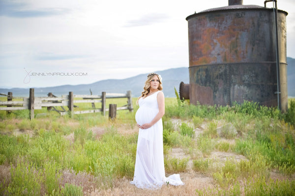 Brittany Gown • Sheer Chiffon Maternity Gown • Tank Top Pregnancy Gown • Boho Style Maternity Gown • by Sew Trendy
