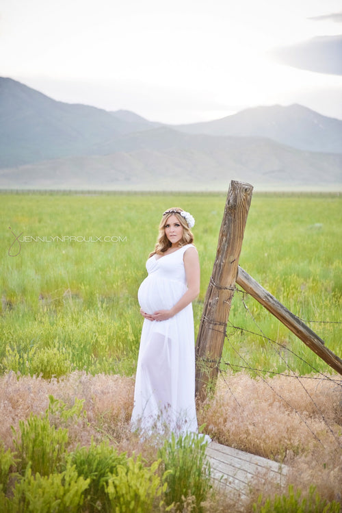Brittany Gown • Sheer Chiffon Maternity Gown • Tank Top Pregnancy Gown • Boho Style Maternity Gown • by Sew Trendy