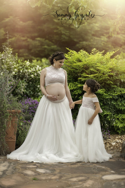 Claire Girls Vintage Inspired Gown •  Full Circle Chiffon Skirt • Lace Off the Shoulder Top • Girls Couture • Princess Photo Shoot • Birthday Dress • by Sew Trendy