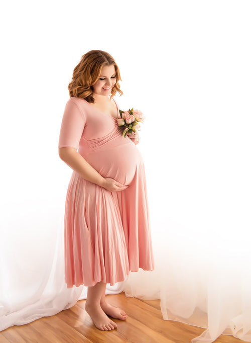 Alexis Labor and Delivery Gown • Birth Story Gown • Half Sleeve Maternity Gown • Knee Length Maternity Gown • Maternity Maxi • by Sew Trendy