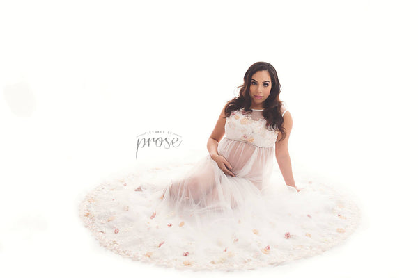 Dahlia Gown • Couture Bridal Mesh Gown • Hand Embroidered Maternity Gown • Maternity Dress • Pregnancy Gown • Bridesmaid Dress • Senior Photos • Photo Shoot • Boho Dress | by Sew Trendy