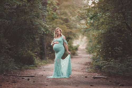 Deloris Gown • Peekaboo Shoulder Gown • Lace Slim Fit Maternity Gown • Lace Maternity Gown • by Sew Trendy