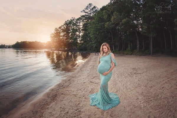 Deloris Gown • Peekaboo Shoulder Gown • Lace Slim Fit Maternity Gown • Lace Maternity Gown • by Sew Trendy
