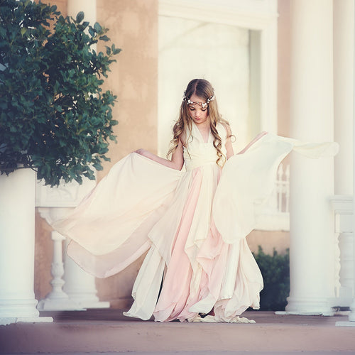 Flora Gown • Girls Couture Gown • Chiffon Panel Gown • by Sew Trendy