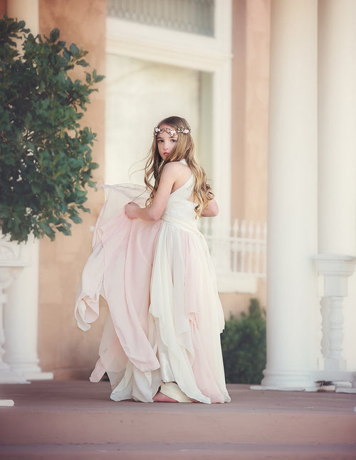 Flora Gown • Girls Couture Gown • Chiffon Panel Gown • by Sew Trendy