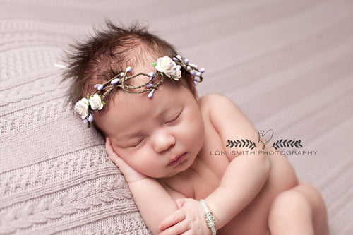 Mini Quinn Crown • Mini Newborn Floral Crown • Dainty Floral Crown • Pristine Crown • Whimsical Crown • Grapevine Floral Crown • Petite Floral Crown | READY TO SHIP • by Sew Trendy