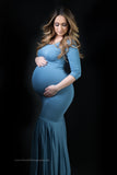 Eloise Gown • Fitted Maternity Gown • 3/4 Sleeve Maternity Gown • Slim Fit Mermaid Gown • Full Coverage Maternity Dress • Bridesmaid Dress  • Event Gown • Photo Shoot • by Sew Trendy