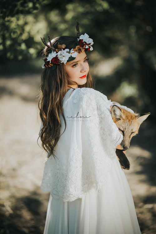 Cyrene Bridal Capelet • Embroidered Lace Capelet • Girls Cape • by Sew Trendy