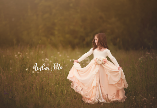 Mackenzie Gown • Girls Full Circle Dress • Gown Chiffon Skirt • Gown with Delicate Pickups • by Sew Trendy