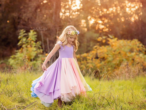 Evangeline Gown {pastel tones} •  Rainbow Baby Line • Rainbow Girls Gown • Multi-layer Chiffon Dress • Girls Hope Dress • Chiffon Gown • by Sew Trendy