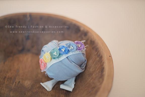 Rainee Newborn Tieback & 7 PIECE Wrap SET {pastel tones} • Rainbow Baby Line • Newborn Rainbow Floral Crown • Hope Floral Crown • Bohemian Crown • Rainbow Baby Crown | READY TO SHIP • by Sew Trendy