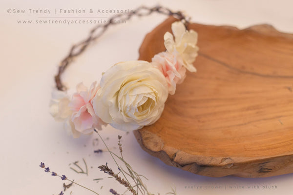 Evelyn Floral Crown • Natural Flower Crown • Grapevine Floral Headband • Wedding Headpiece • Maternity Crown • Flower Girl  | Ready To Ship • by Sew Trendy
