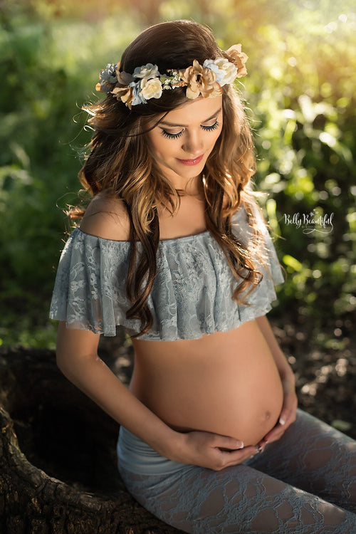 Casey Flounce Crop • Maternity Bandeau • Off the shoulder crop top • Pregnancy Top • Maternity Bralette • Pregnancy Separates • Pregnancy Bandeau • by Sew Trendy